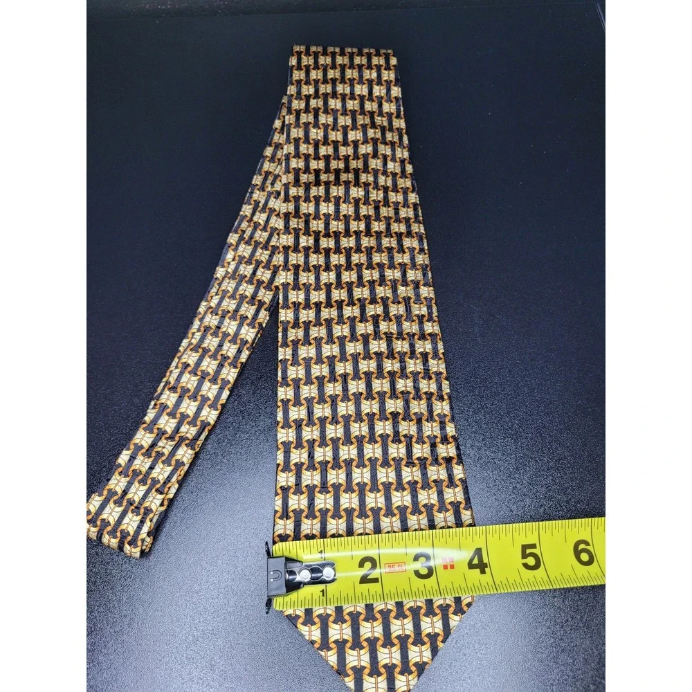 Ermenegildo Zegna Men's Necktie Gold Geometric Silk 3.75